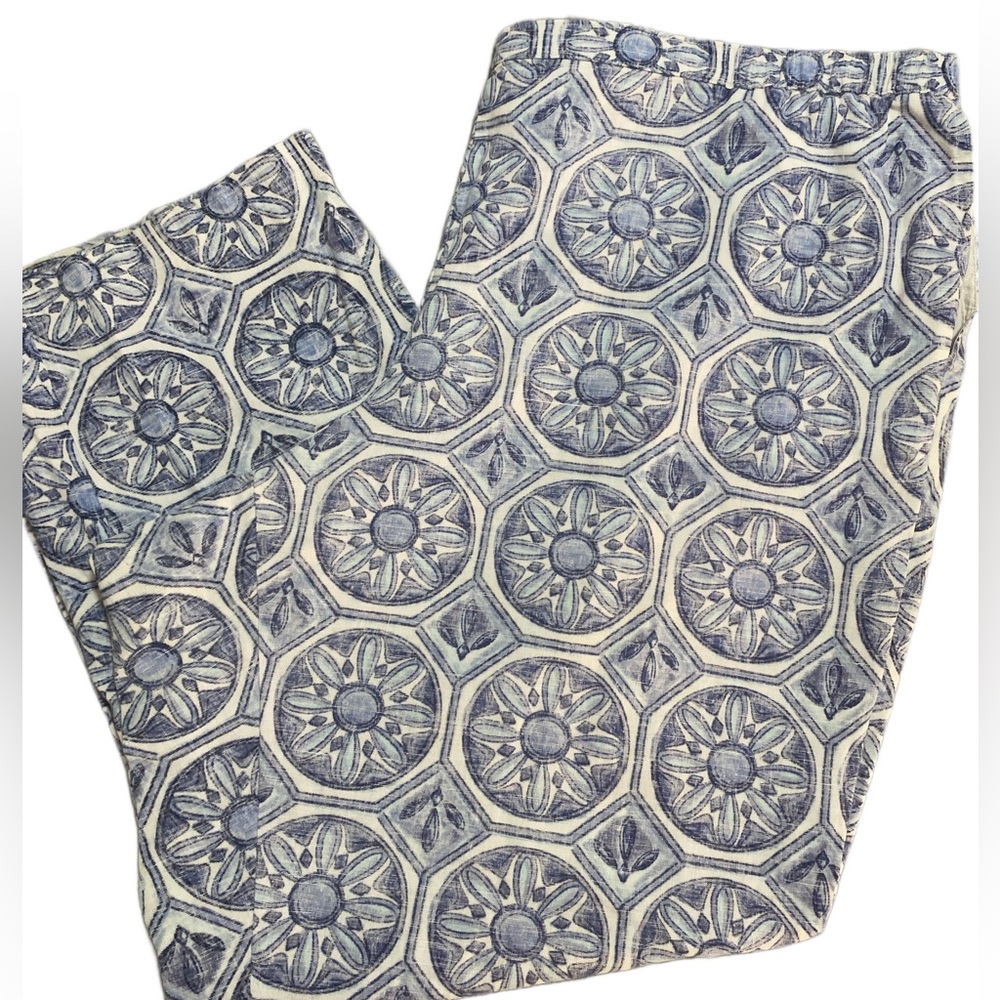 Coldwater Creek Women's Blue Tile Medallion Casual Linen‎ Blend Pants Plus Sz 2X